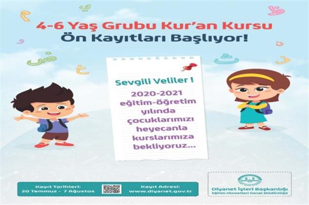 Igdir'da 2020-2021 Yılı 4-6 Yaş Grubu Kur'an Kursları ön Kayıtları Başladı