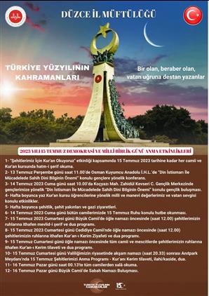 Duzce'de 2023 Yılı 15 Temmuz Demokrasi Ve Milli Birlik Günü Anma Etkinlikleri