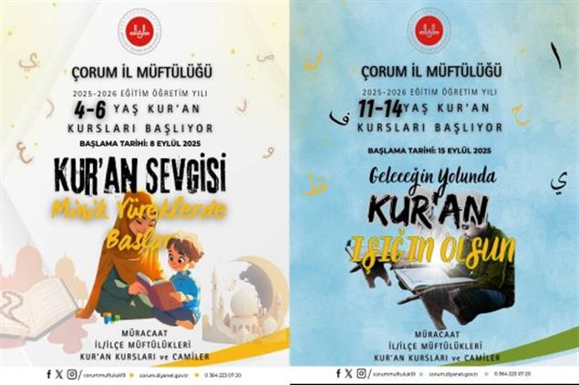 Çorum'da 📢📣2025-2026 Eğitim öğretim Yılı Kur'an Kursları Başlıyor...‼️