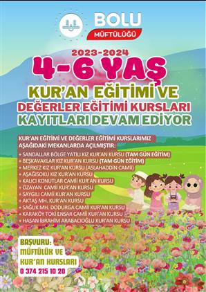 Bolu'da 4-6 Yaş Kur'an Kursları 11 Eylül Pazartesi Başlıyor!
