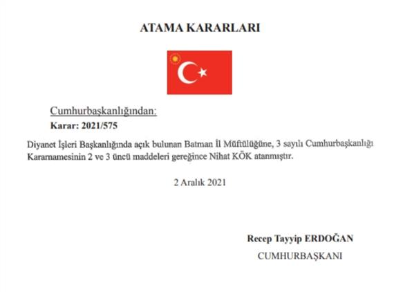 Batman Il Müftülüğüne çankaya Müftüsü Nihat Kök Atandı.