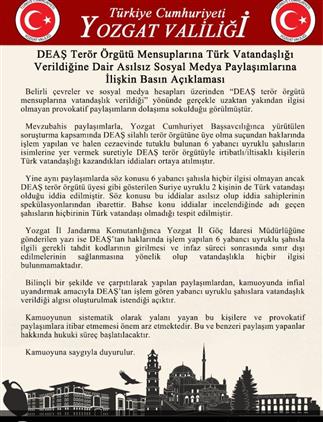 Yozgat'de Kamuoyuna Saygıyla Duyurulur