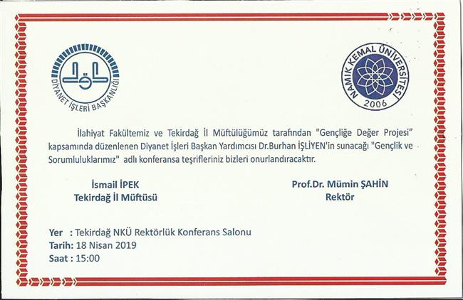 Tekirdağ'da "gençlik Ve Sorumluluklarımız" Konulu Konferansa Davet